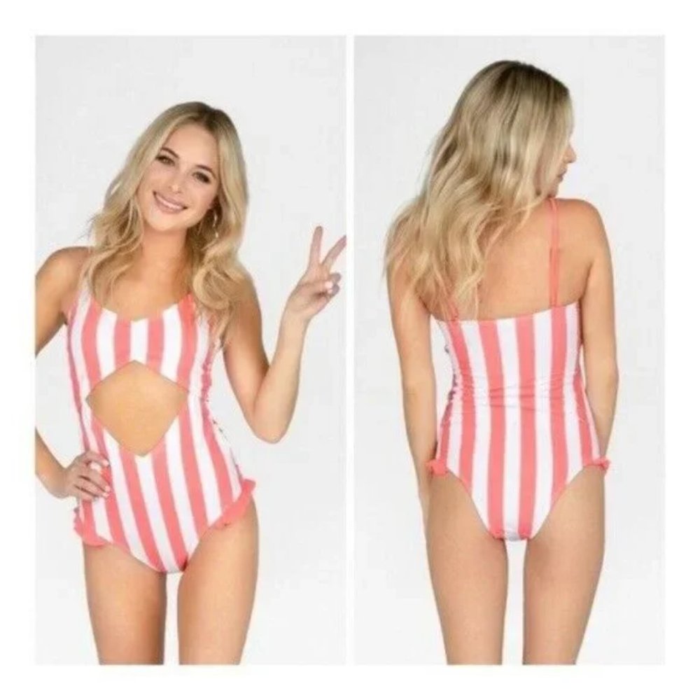 New Sugar Coast Coral Striped One Piece Swim Suit
